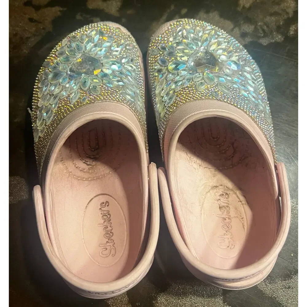 Pink Skechers Brand Rhinestone Embellished Croc Slide Style Shoe Size 11